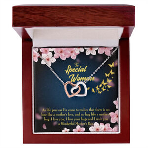 To Mom Love Your Hugs Inseparable Hearts CZ Necklace Silver Tone Luxury Box